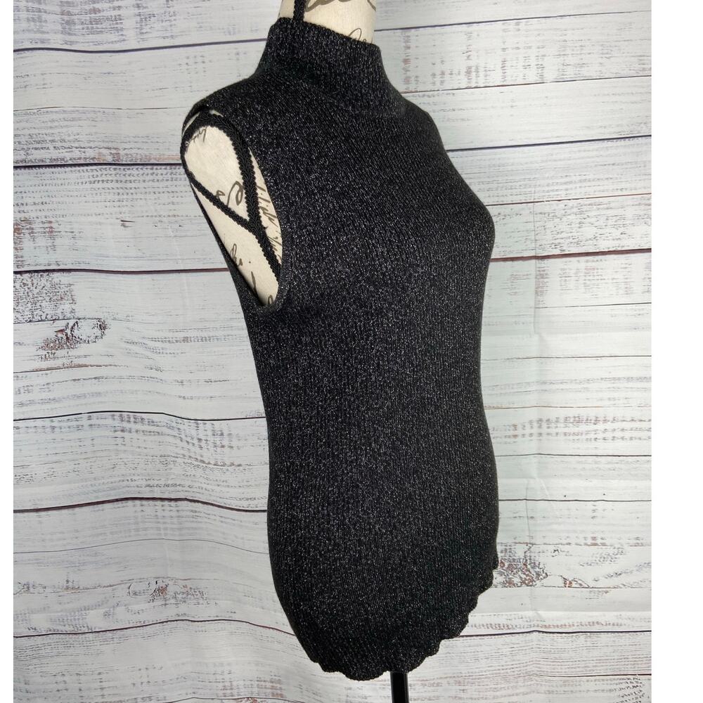 Dana Buchman Sleeveless Sweater Womens M Shimmery Black Mock Neck Ribbed Stretch - Picture 3 of 11